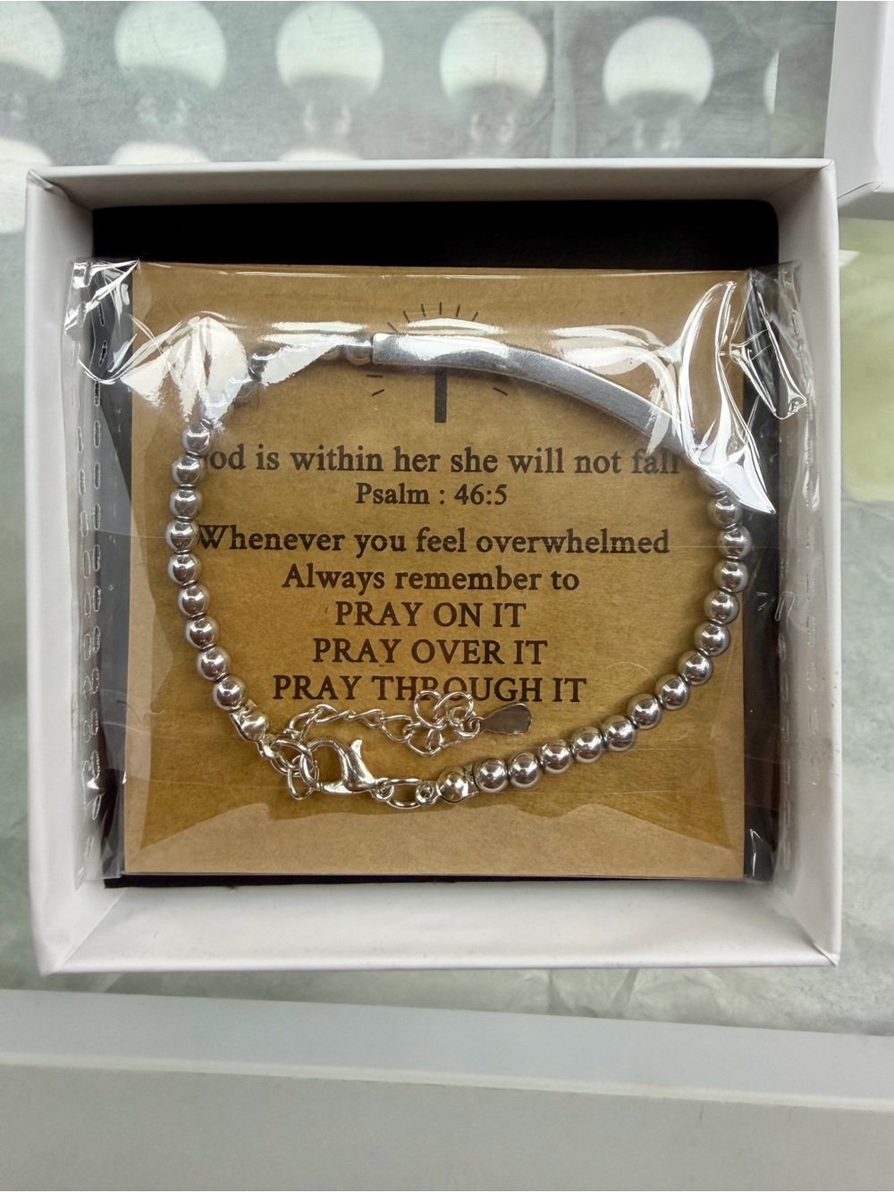 Silver Beaded Prayer Bracelet - Inspirational Women’s Jewelry